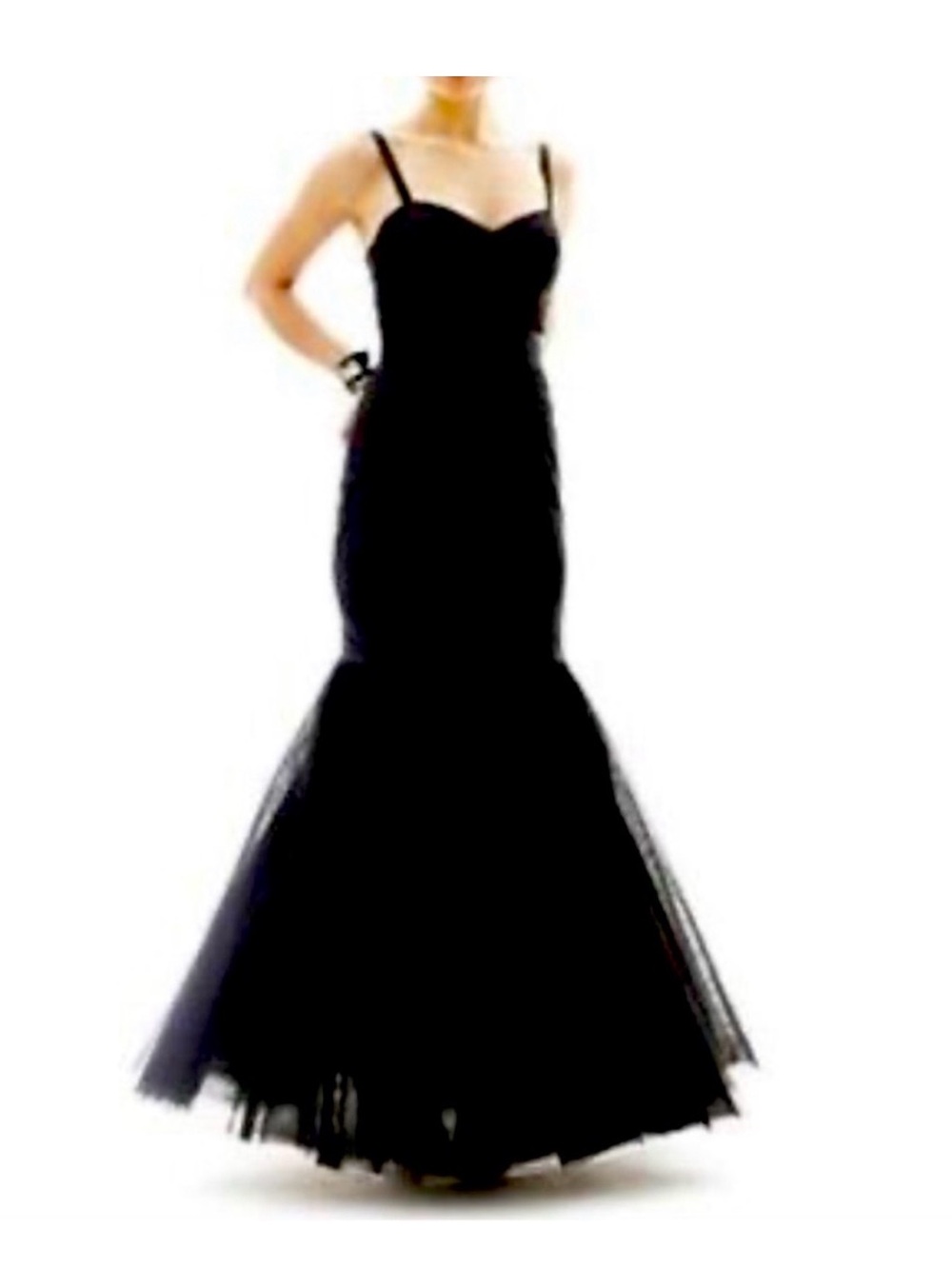 Pearl by Georgina Chapman Black Tulle Mermaid Evening Gown